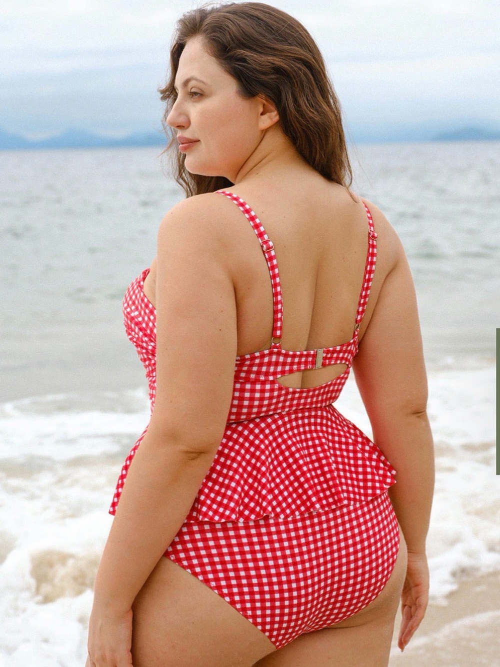 Plus Size Red Gingham Peplum Bikini Tankini - Picture 2 of 2